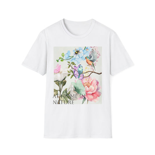 Floral Harmony, Nature-Inspired Unisex Softstyle T-Shirt, Floral Graphics, Gifts for Nature Lovers, Spring Fashion, Casual Wear