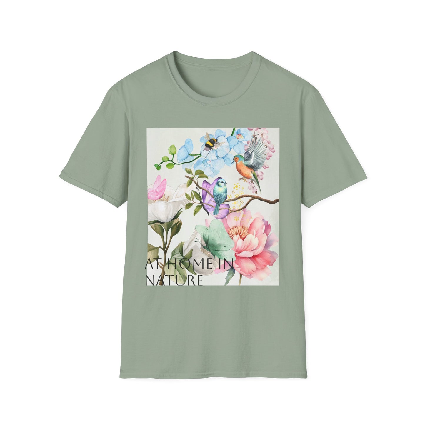 Floral Harmony, Nature-Inspired Unisex Softstyle T-Shirt, Floral Graphics, Gifts for Nature Lovers, Spring Fashion, Casual Wear