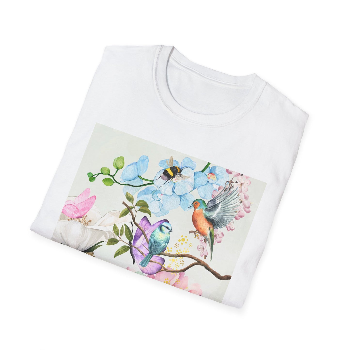 Floral Harmony, Nature-Inspired Unisex Softstyle T-Shirt, Floral Graphics, Gifts for Nature Lovers, Spring Fashion, Casual Wear