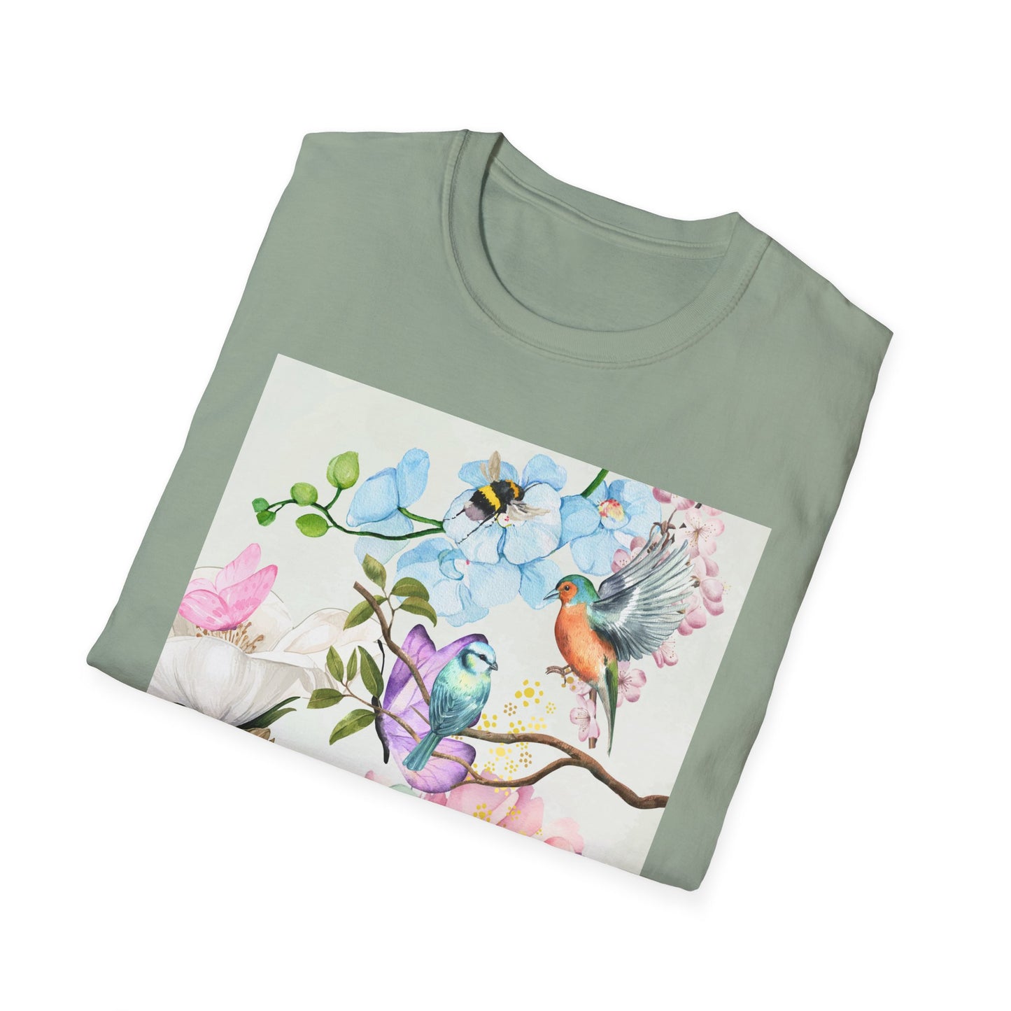 Floral Harmony, Nature-Inspired Unisex Softstyle T-Shirt, Floral Graphics, Gifts for Nature Lovers, Spring Fashion, Casual Wear