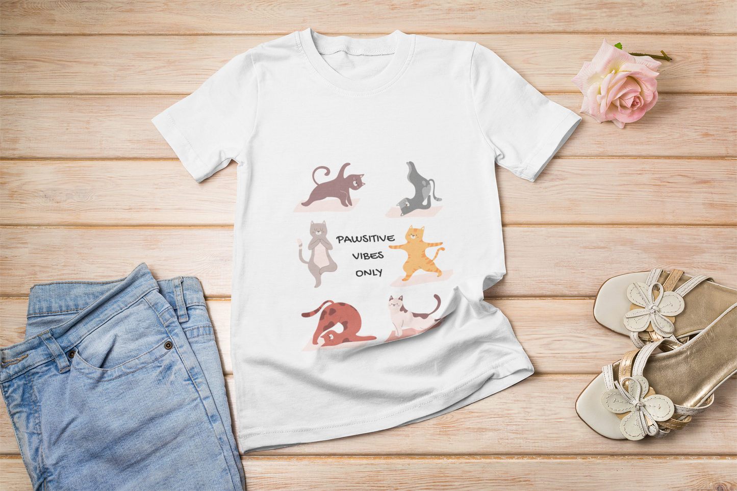 Yoga t-shirt with cute cats, gift for cat lover