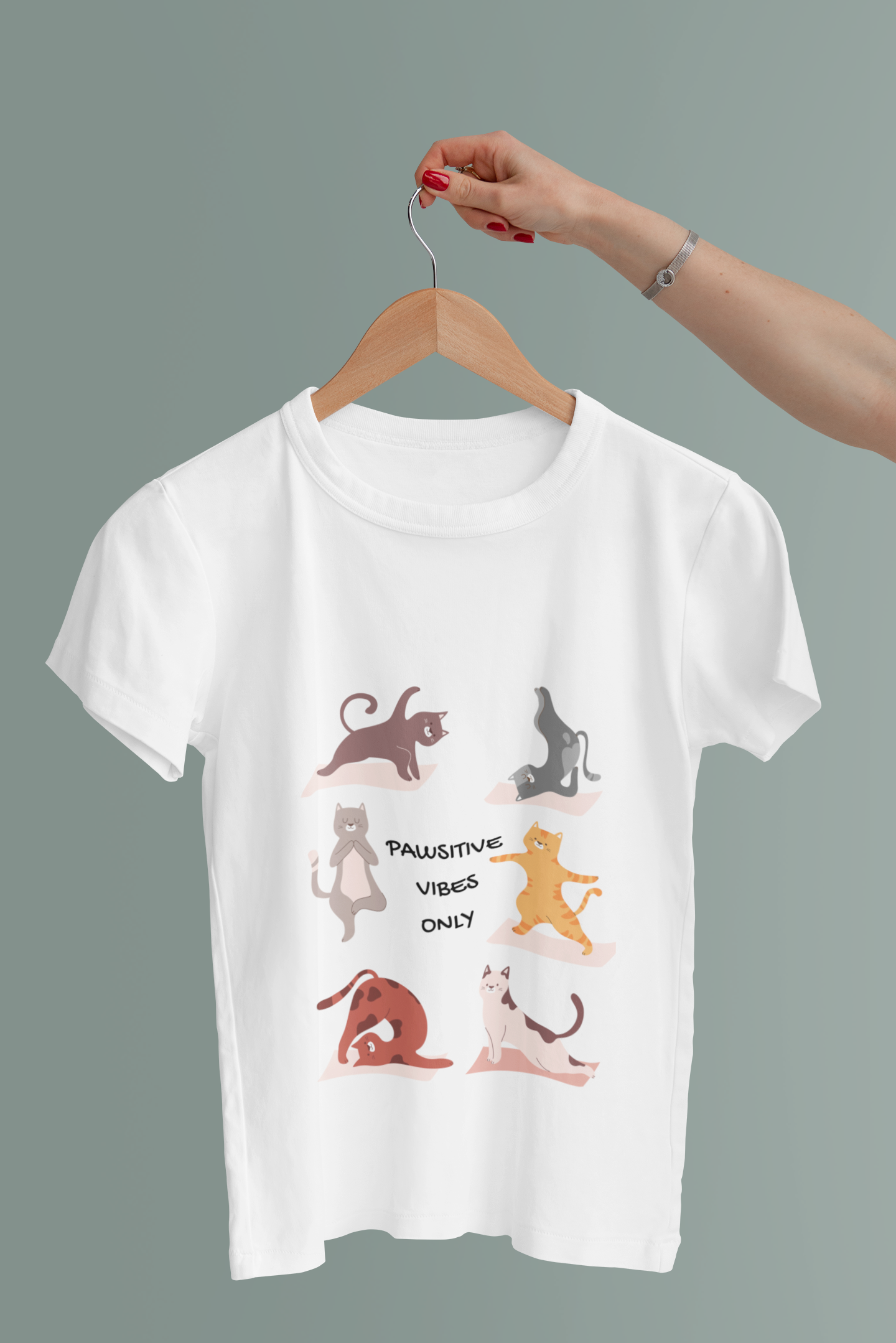 Yoga t-shirt with cute cats, gift for cat lover