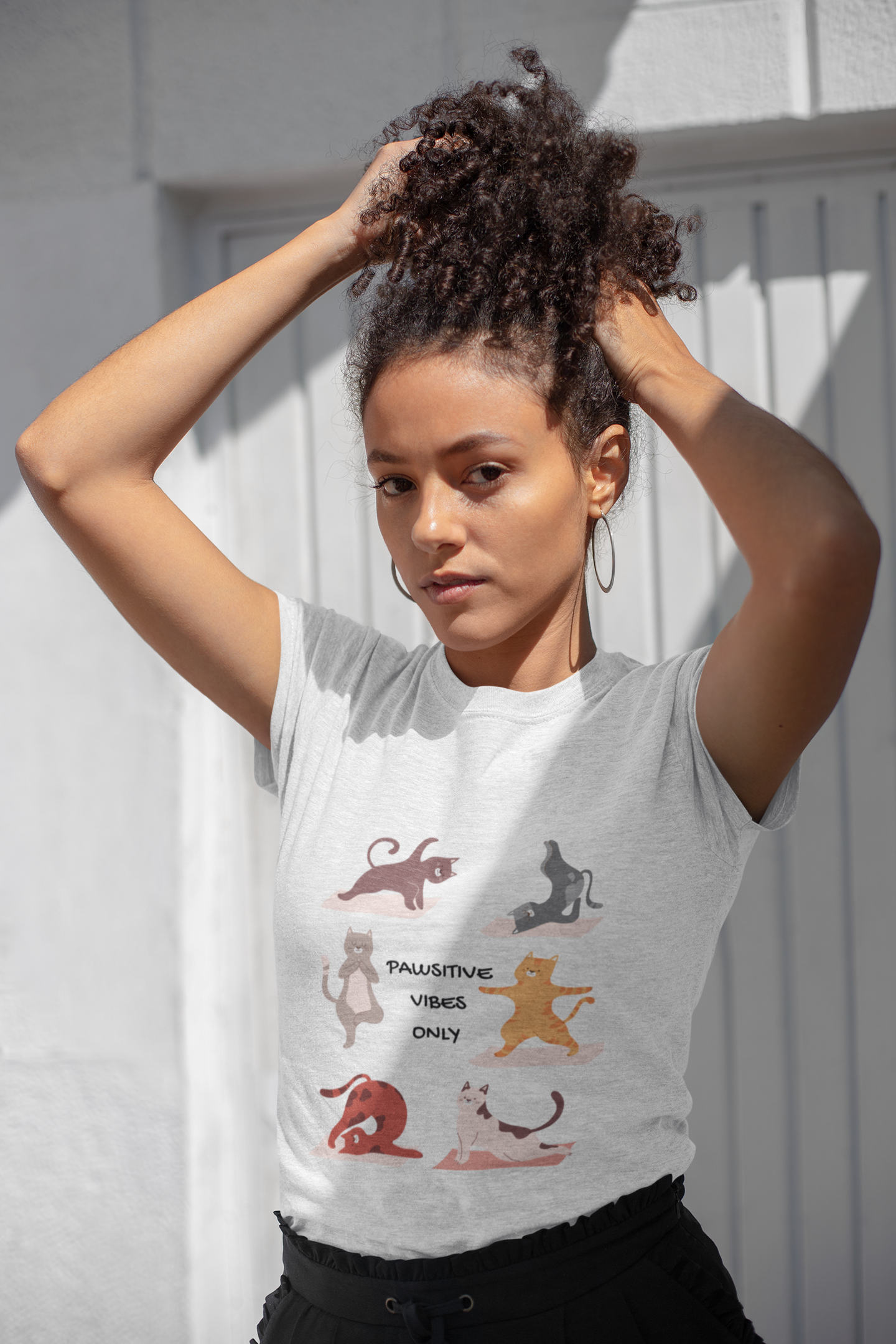 Yoga t-shirt with cute cats, gift for cat lover